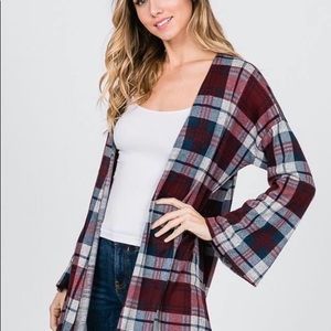 Maroon and Navy plaid cardigan